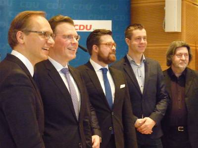 Stadtrat Carsten Spallek, Fraktionsvorsitzender Florian Graf (MdA), Kreisvorsitzender Sven Rissmann (MdA), Generalsekratr Stefan Evers (MdA), Joachim Zeller (MdEP)